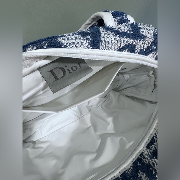 Auth💙 DIOR BLUE LOGO TERRY CLOTH BAG - Picture 10 of 13